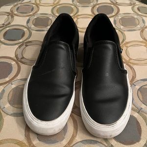 Like New Black All Leather Vans Slip On Sneakers